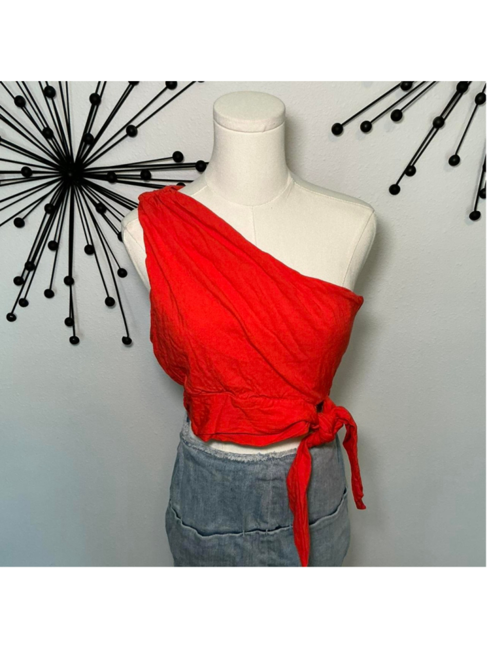 Free People red one shoulder wrap tie crop top